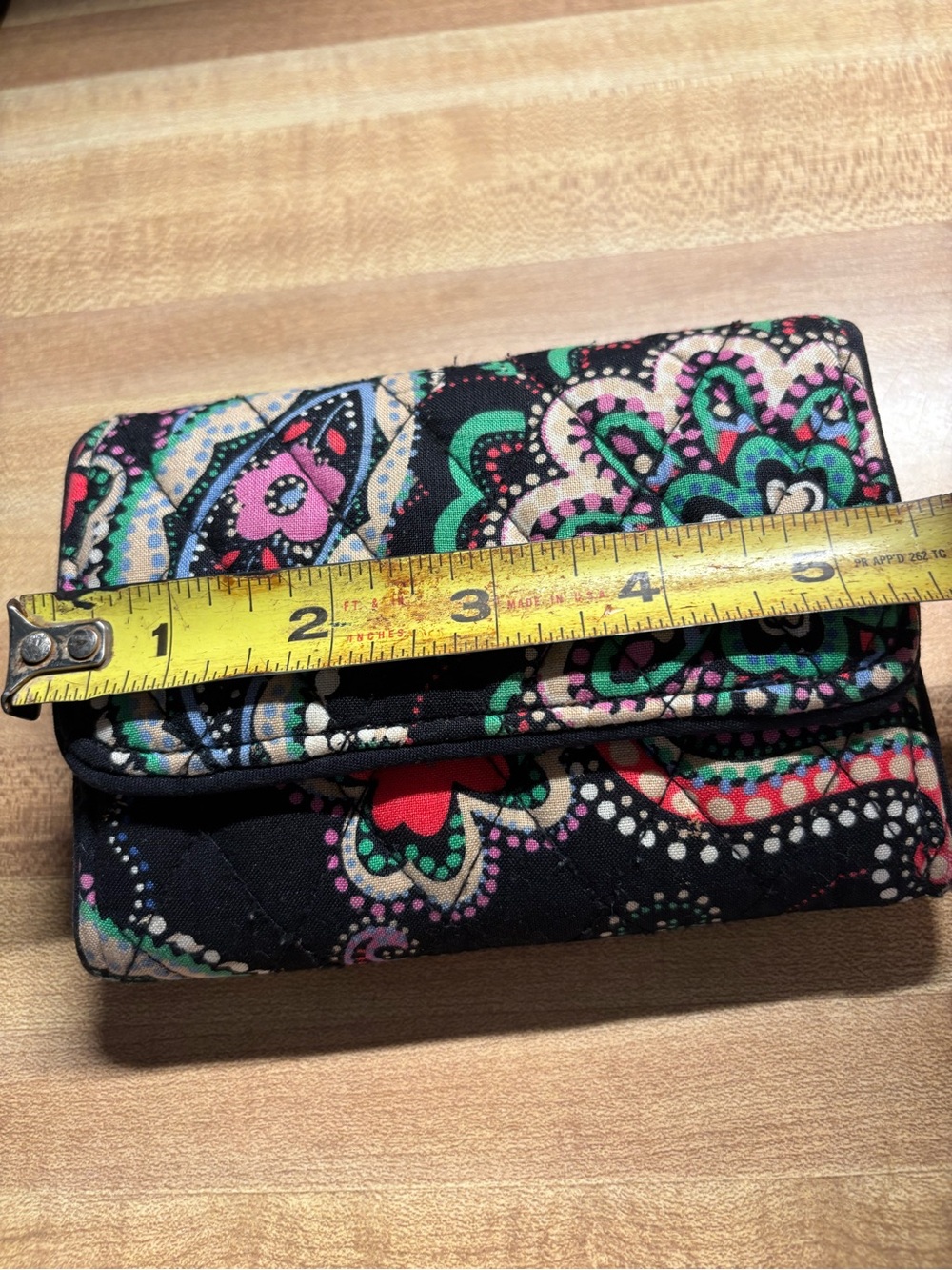 Quilted Paisley Fold-Over Wallet - Black/Multi